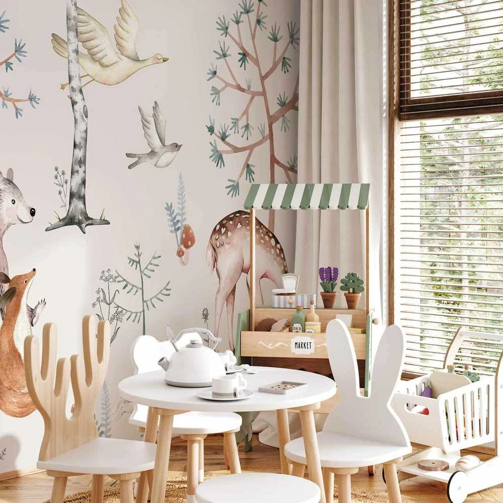 Artgeist Fototapetas - Forest Land With Animals Painted in Watercolours