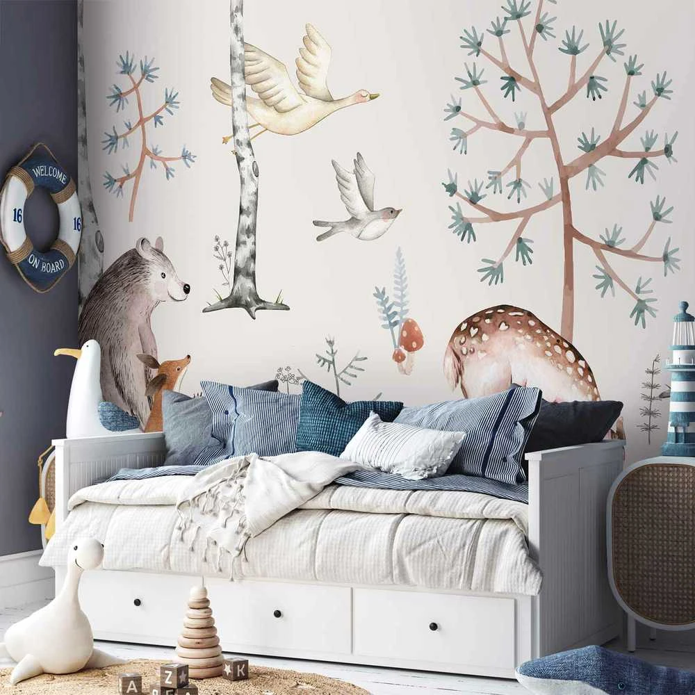 Artgeist Fototapetas - Forest Land With Animals Painted in Watercolours