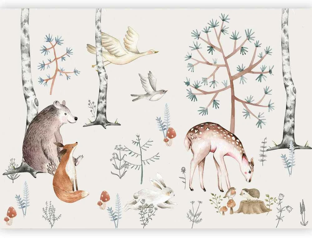 Artgeist Fototapetas - Forest Land With Animals Painted in Watercolours
