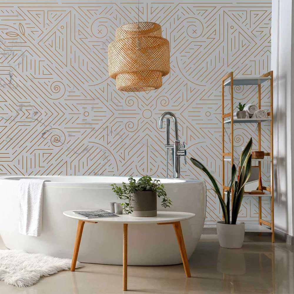 Artgeist Fototapetas - Geometric Pattern Shades of Gold and Marble Stone
