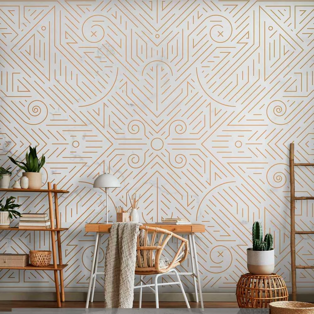 Artgeist Fototapetas - Geometric Pattern Shades of Gold and Marble Stone