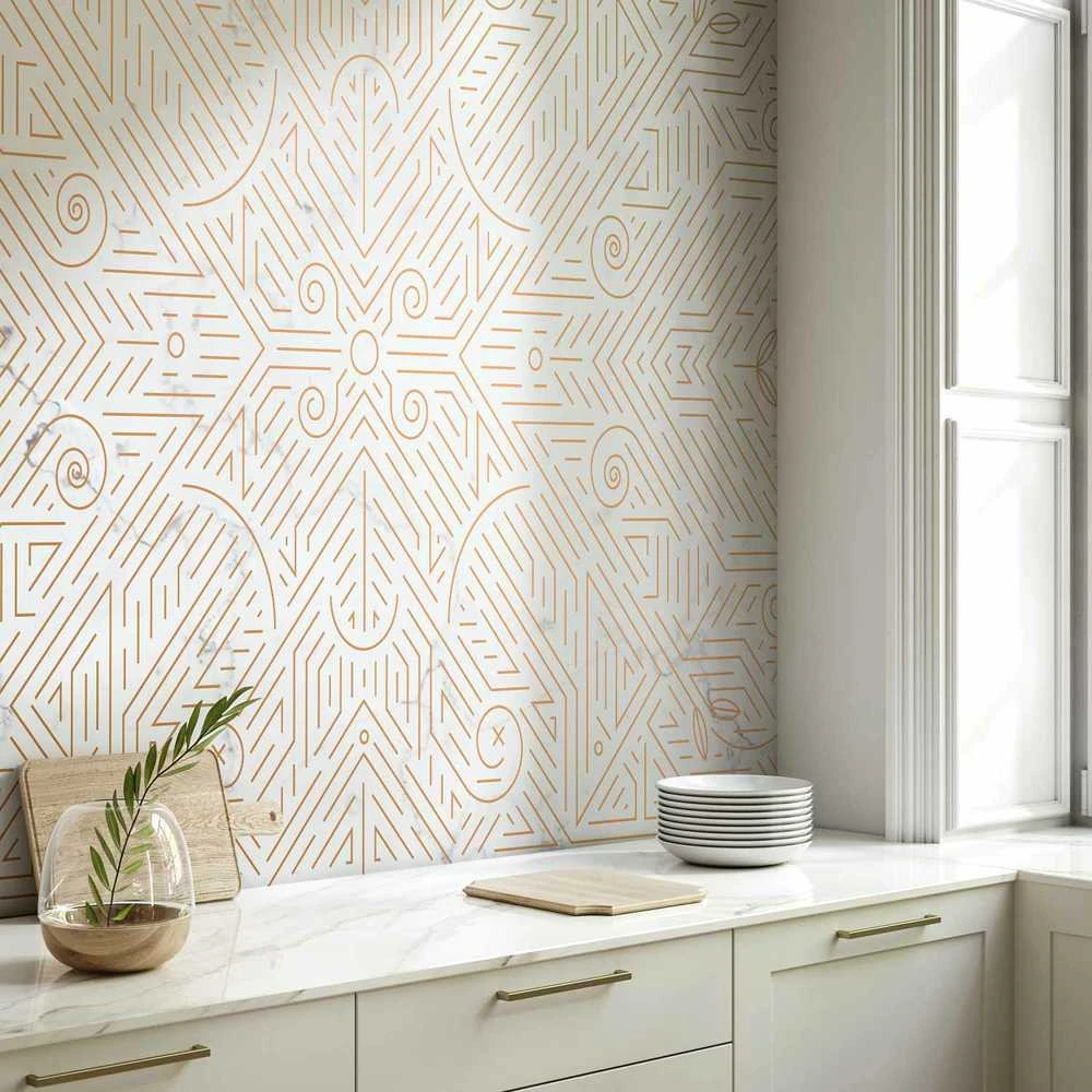 Artgeist Fototapetas - Geometric Pattern Shades of Gold and Marble Stone