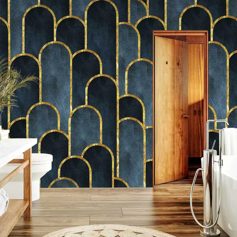 Artgeist Fototapetas - Gold and Navy Mėlyna Pattern