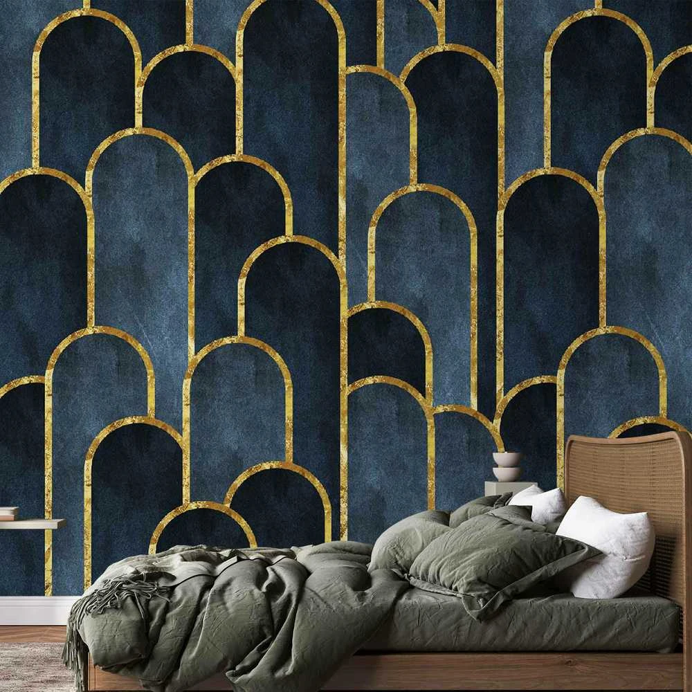 Artgeist Fototapetas - Gold and Navy Mėlyna Pattern