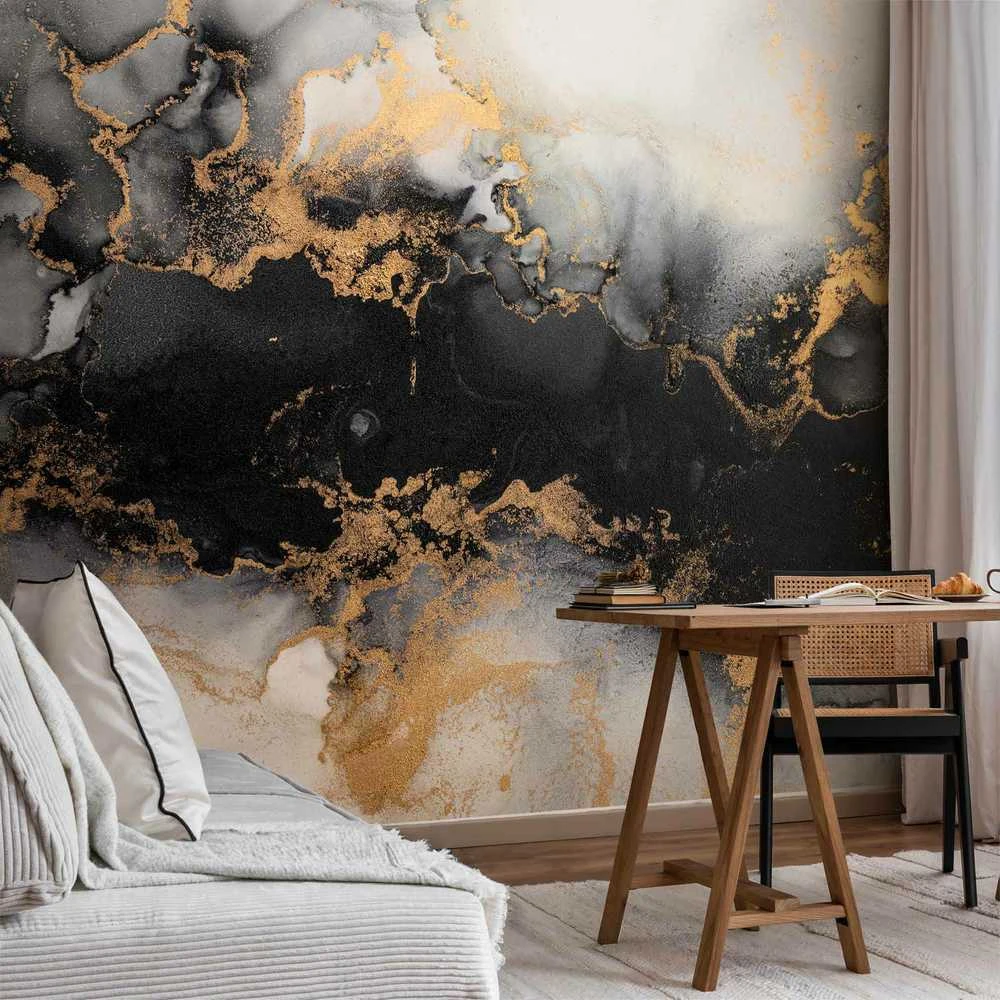 Artgeist Fototapetas - Gold Explosions - an Abstract Pattern Inspired by Marble