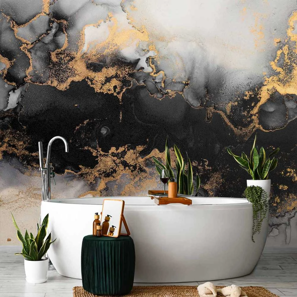 Artgeist Fototapetas - Gold Explosions - an Abstract Pattern Inspired by Marble