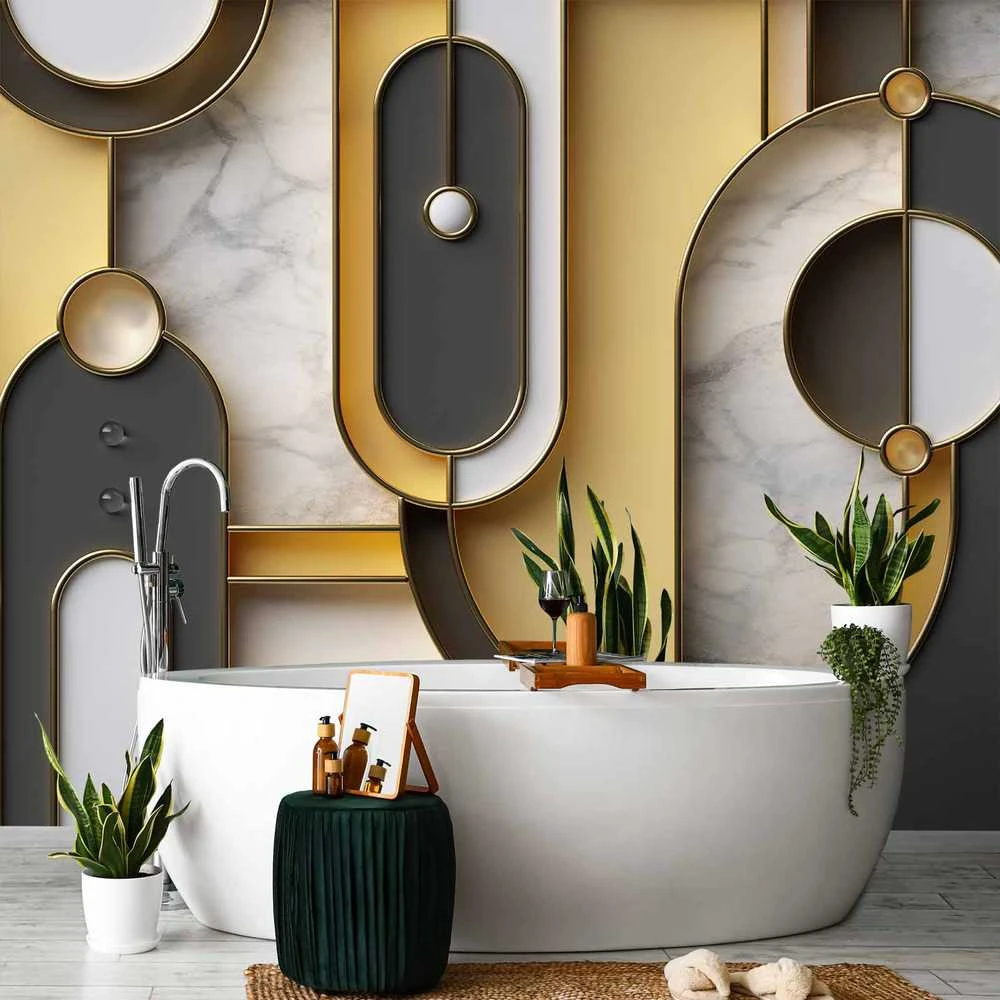 Artgeist Fototapetas - Gold-marble Geometric Pattern