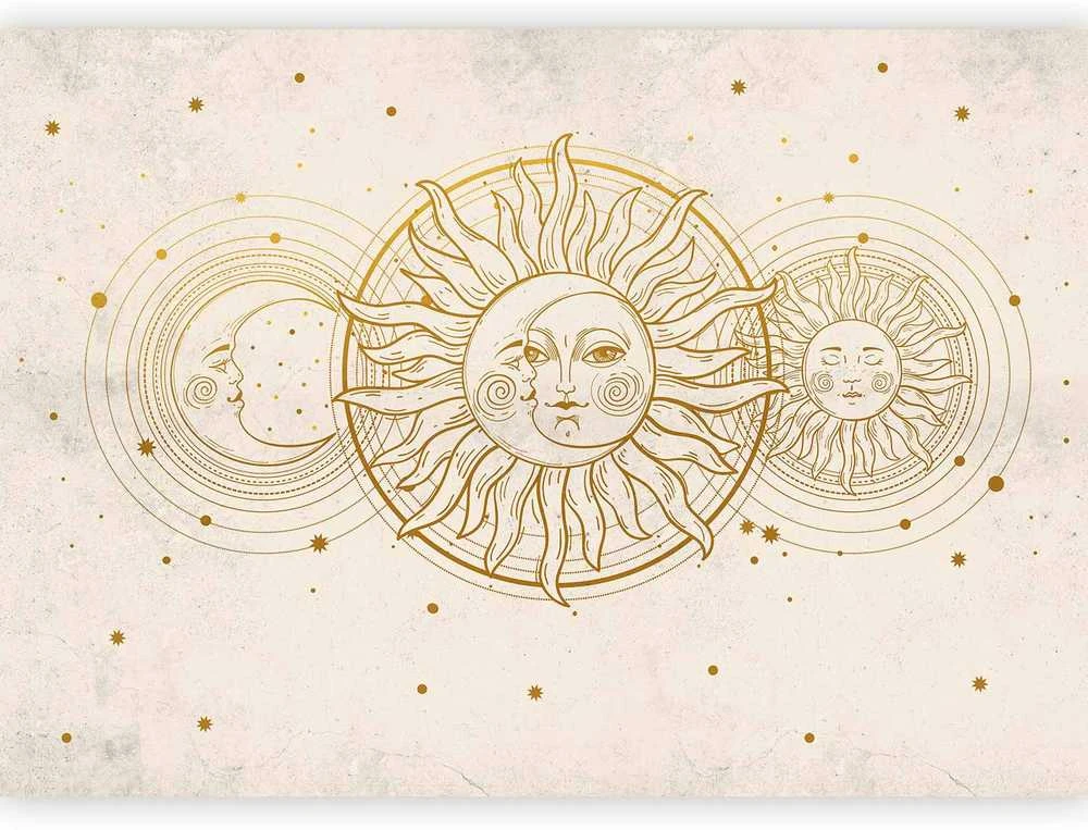 Artgeist Fototapetas - Golden Sun and Moon - Artistic Illustration in Retro Style