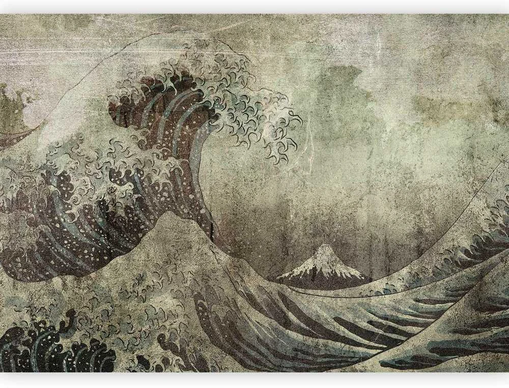Artgeist Fototapetas - Great wave in Kanagwa in retro style - landscape of rough sea