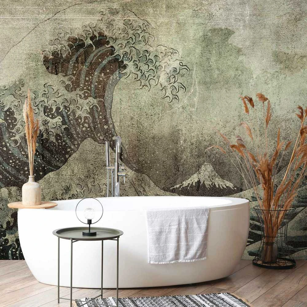Artgeist Fototapetas - Great wave in Kanagwa in retro style - landscape of rough sea