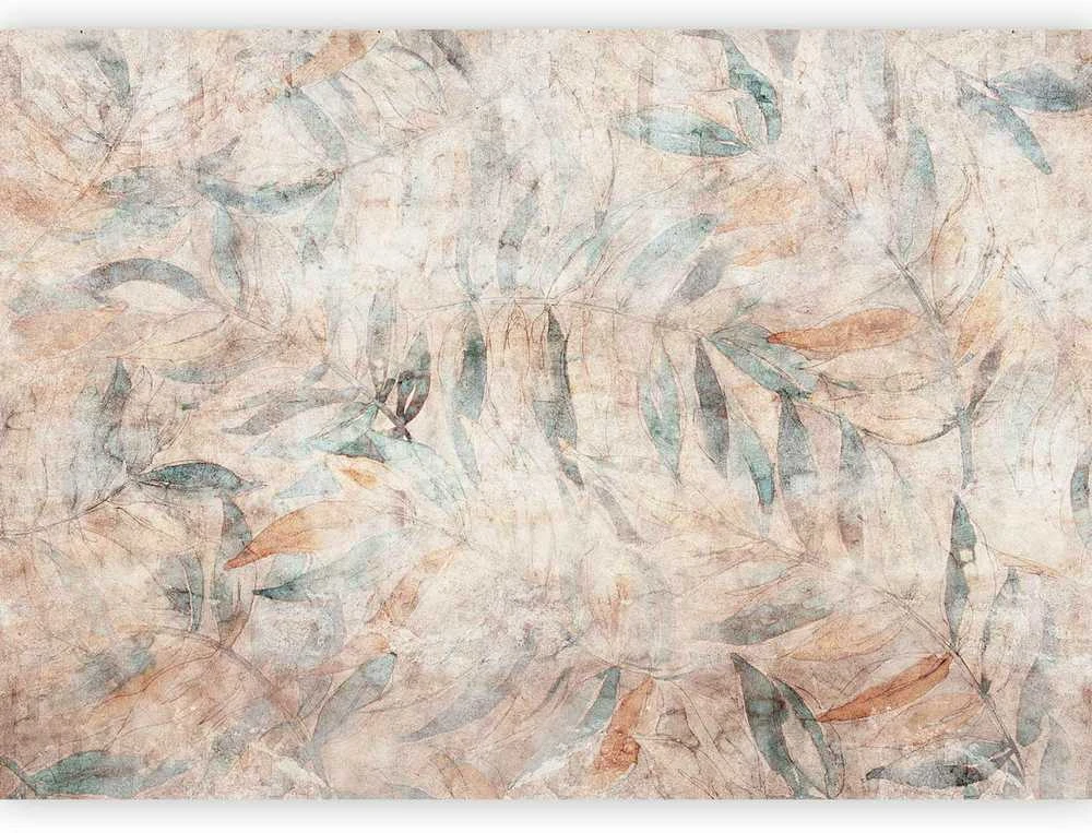Artgeist Fototapetas - Greek laurels - faded composition with leaves on a beige patterned background