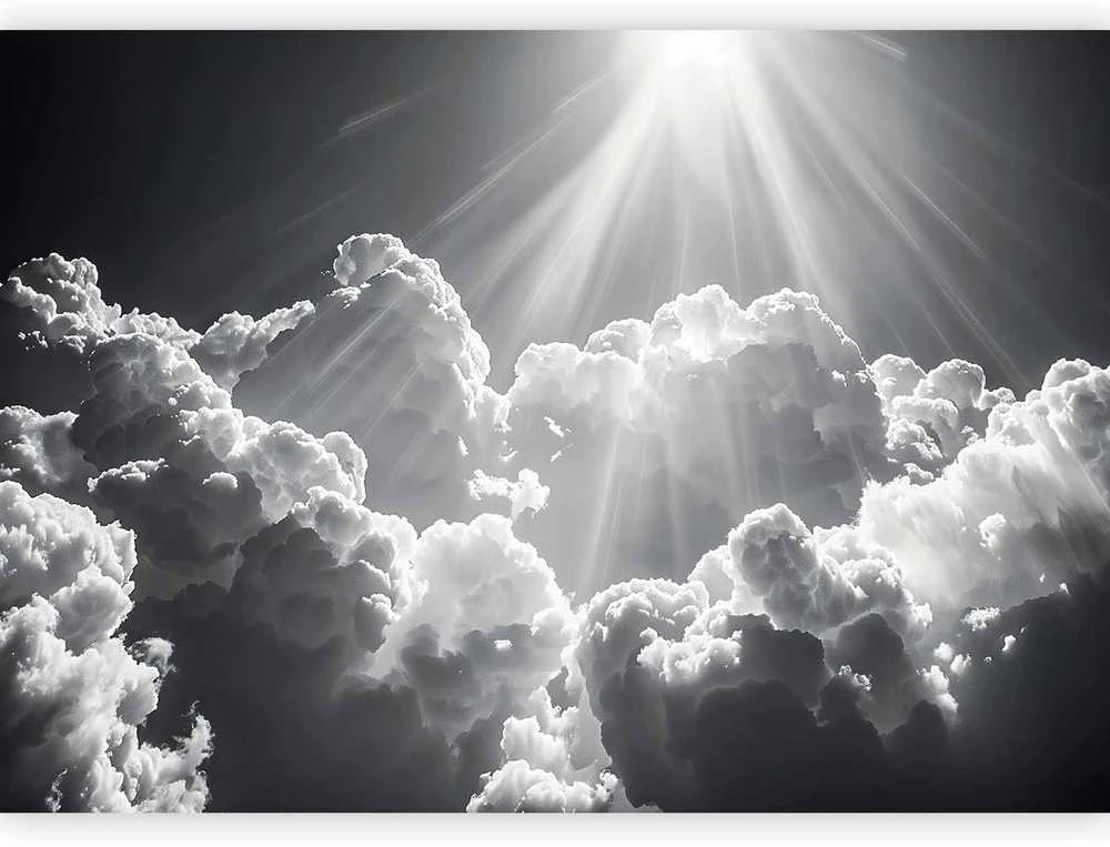 Artgeist Fototapetas - Hope in the Clouds: Inspiring Rays of the Sun – Awaken Emotions