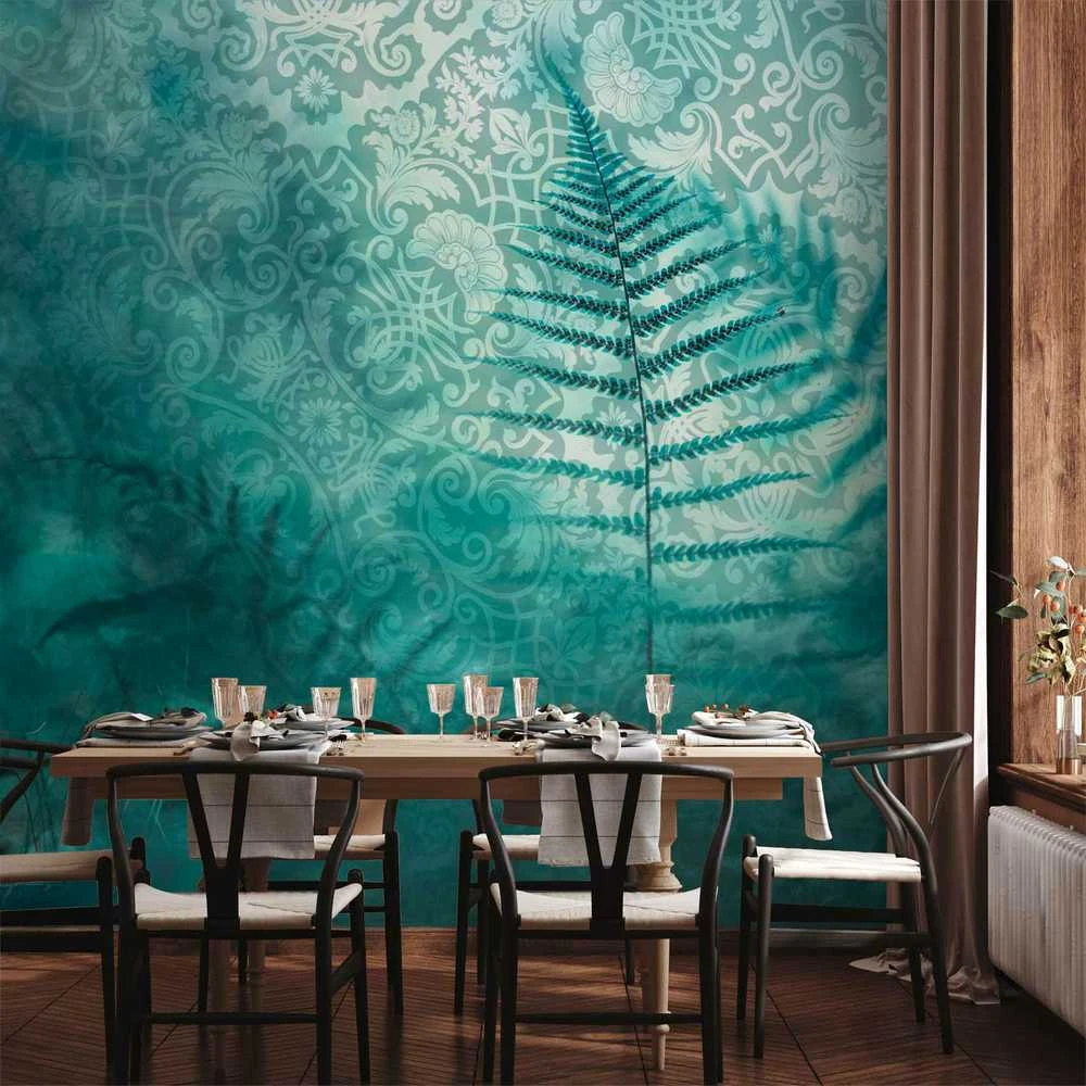 Artgeist Fototapetas - In a forest retreat - abstract composition with ferns and patterns