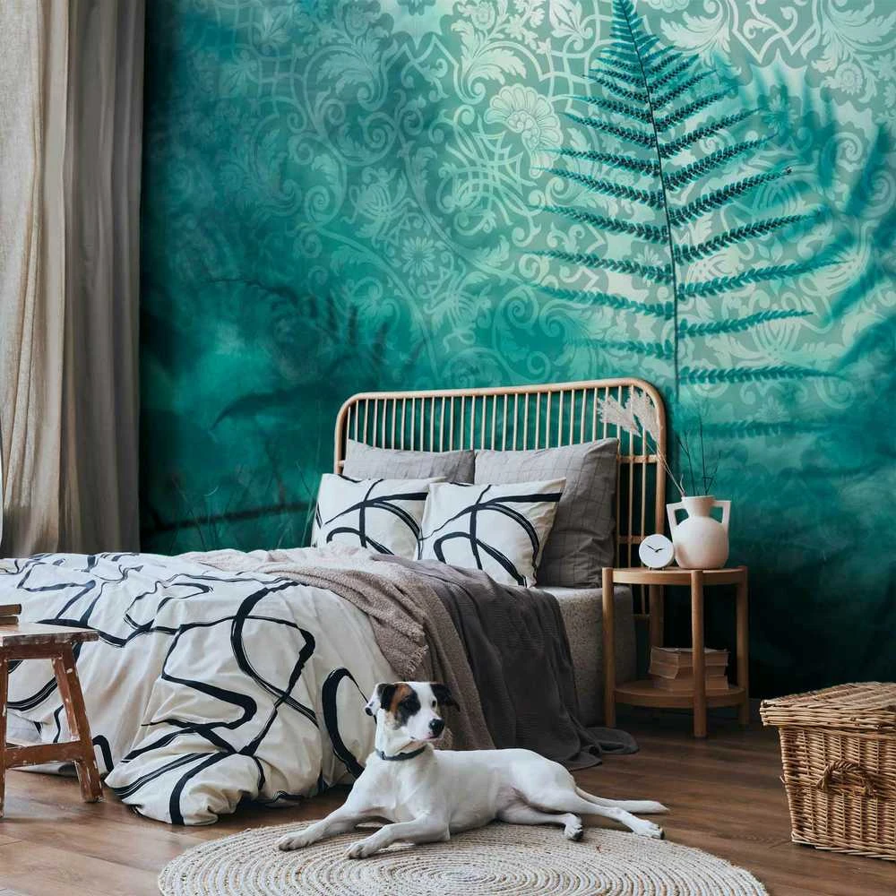Artgeist Fototapetas - In a forest retreat - abstract composition with ferns and patterns