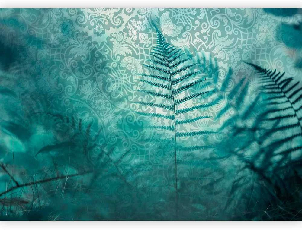 Artgeist Fototapetas - In a forest retreat - abstract composition with ferns and patterns