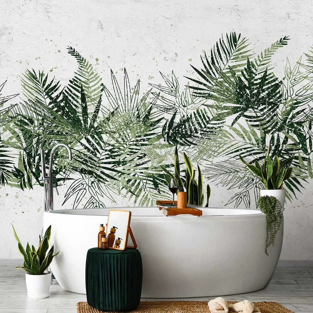 Artgeist Fototapetas - Jungle and žalias plume - large tropical leaves on a baltas background