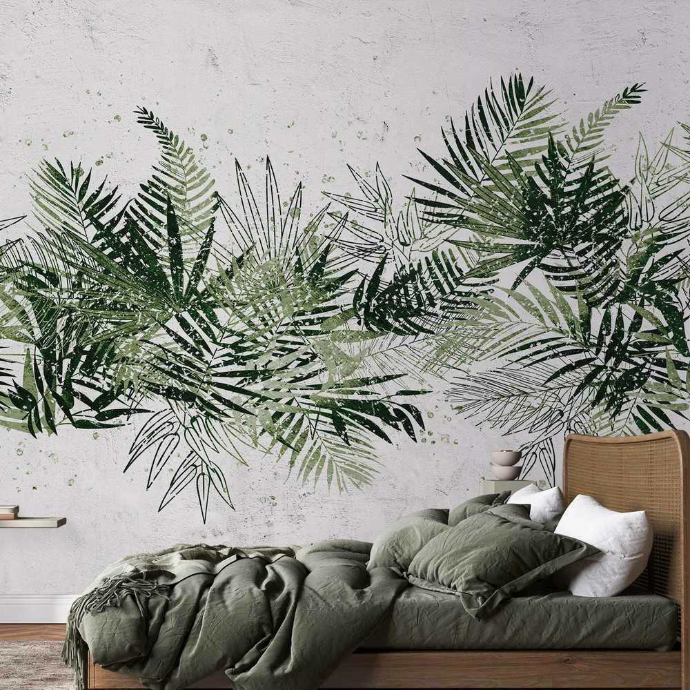Artgeist Fototapetas - Jungle and žalias plume - large tropical leaves on a baltas background