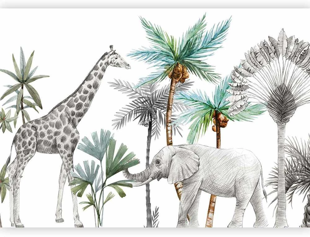 Artgeist Fototapetas - Jungle Animals Wallpaper for Children's Room in Cartoon Style