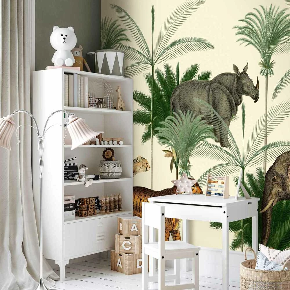 Artgeist Fototapetas - Jungle Land With Animals in the Style of Old Engravings