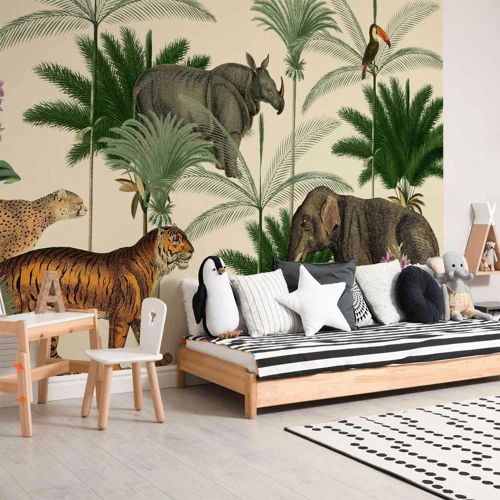 Artgeist Fototapetas - Jungle Land With Animals in the Style of Old Engravings