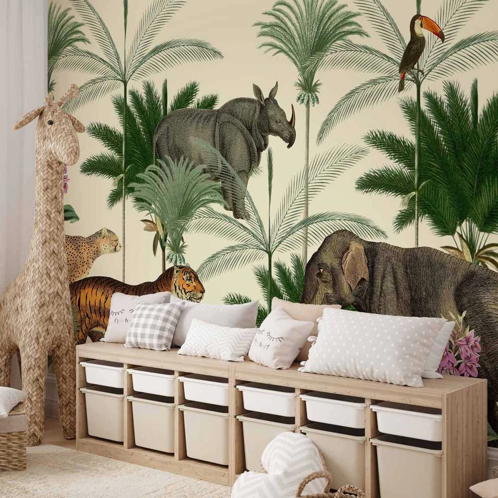 Artgeist Fototapetas - Jungle Land With Animals in the Style of Old Engravings