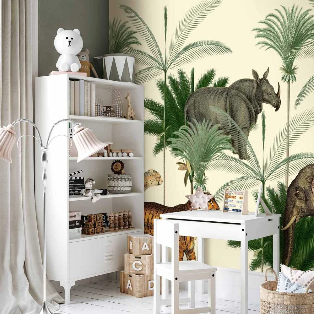 Artgeist Fototapetas - Jungle Land With Animals in the Style of Old Engravings