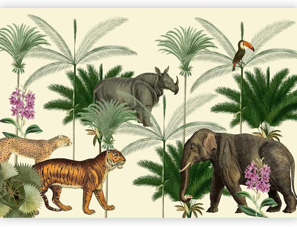 Artgeist Fototapetas - Jungle Land With Animals in the Style of Old Engravings