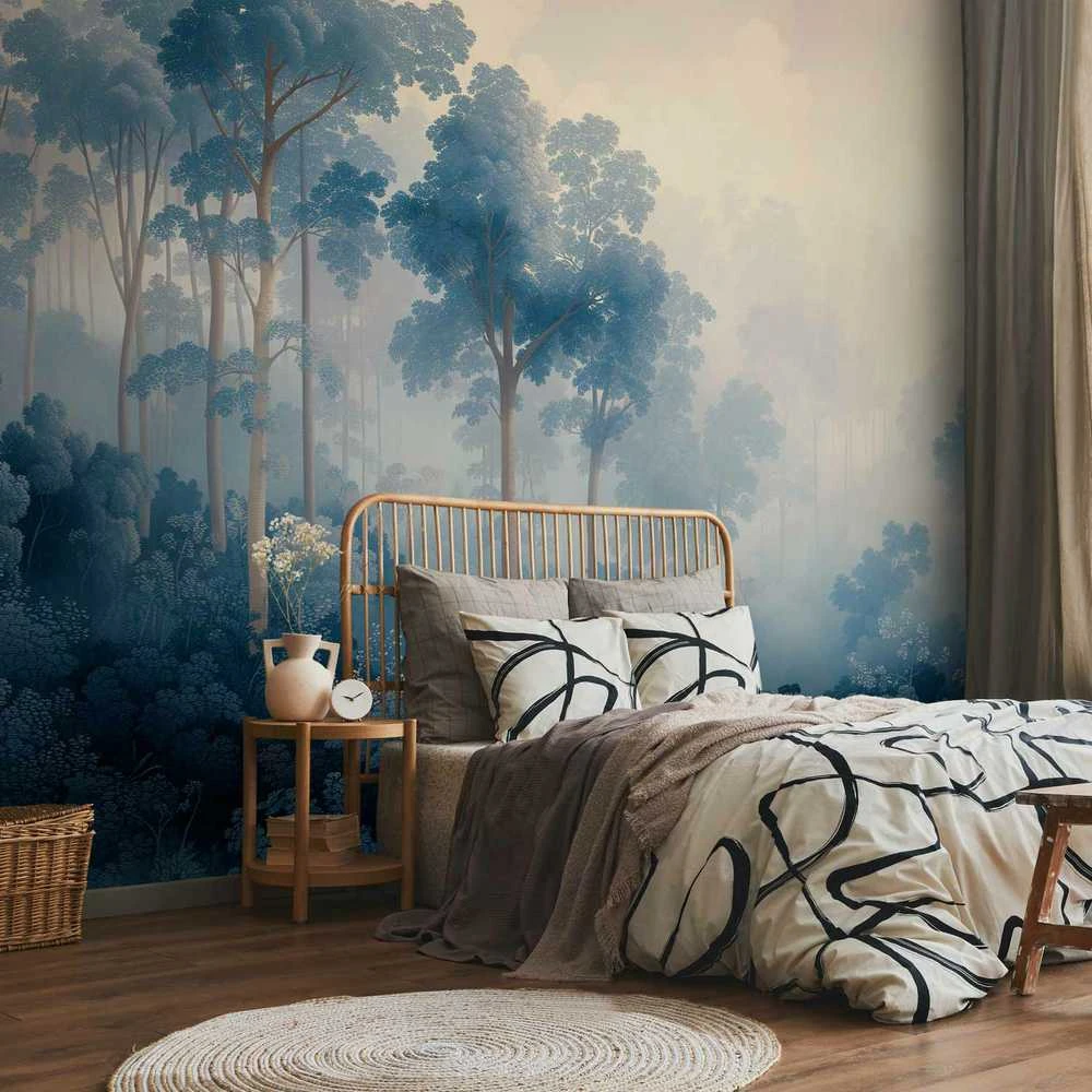 Artgeist Fototapetas - Landscape with Trees in Illustrative Style Fairy-Tale Mėlyna Forest