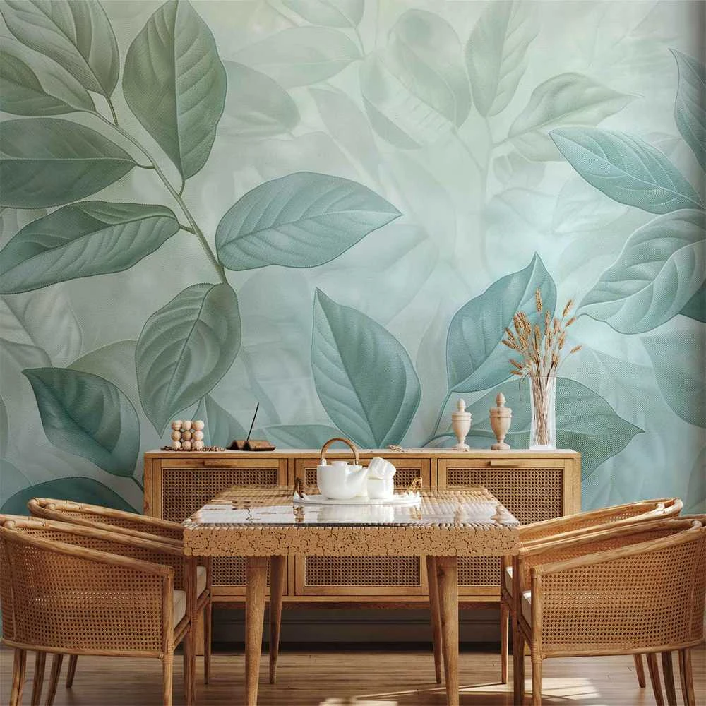 Artgeist Fototapetas - Large Leaves in Shades of Žalias-Mint: Botanical Motif