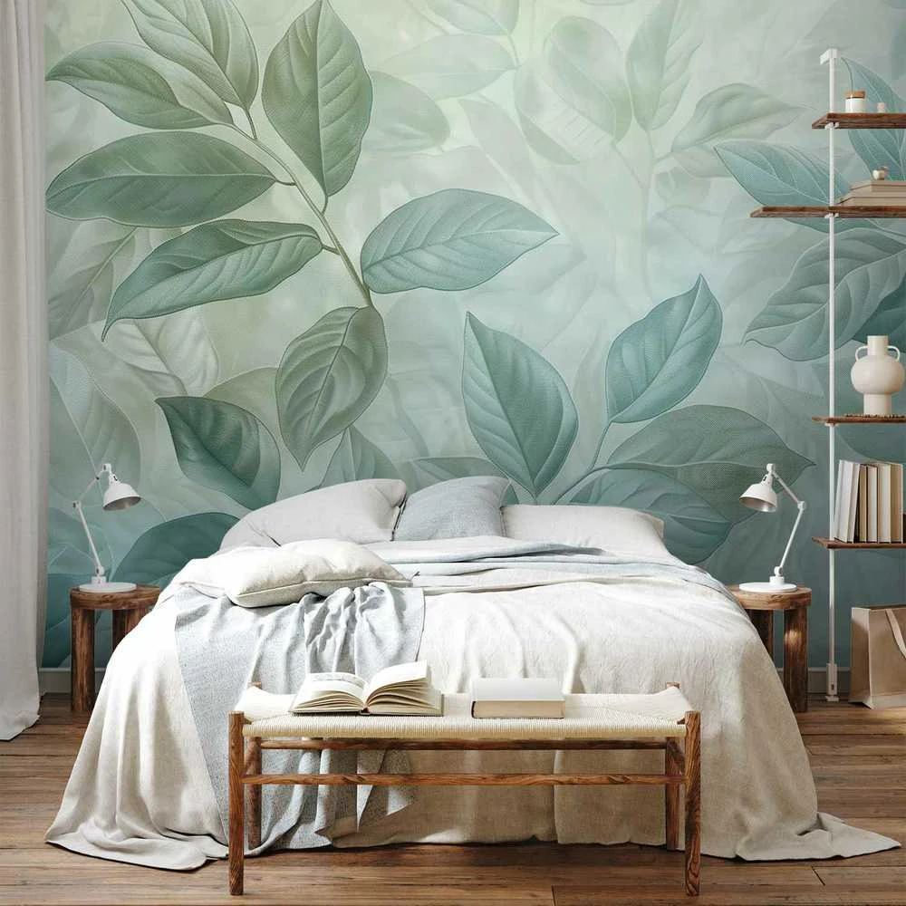Artgeist Fototapetas - Large Leaves in Shades of Žalias-Mint: Botanical Motif