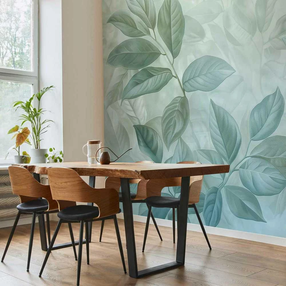 Artgeist Fototapetas - Large Leaves in Shades of Žalias-Mint: Botanical Motif