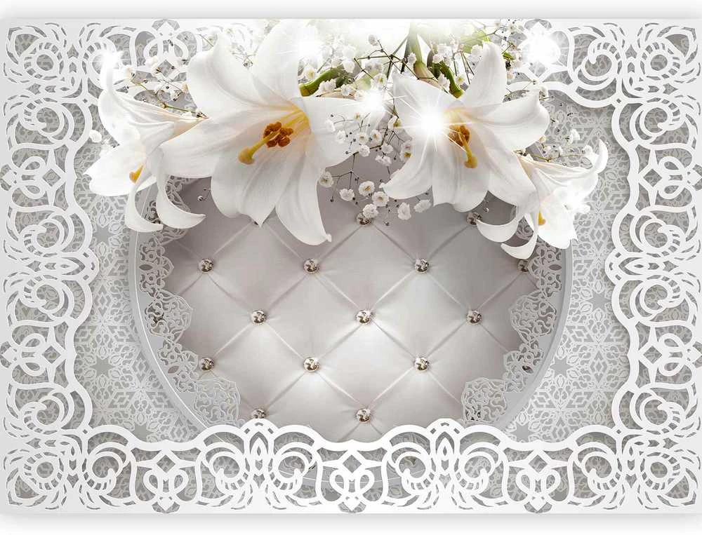 Artgeist Fototapetas - Lilies and Quilted Background