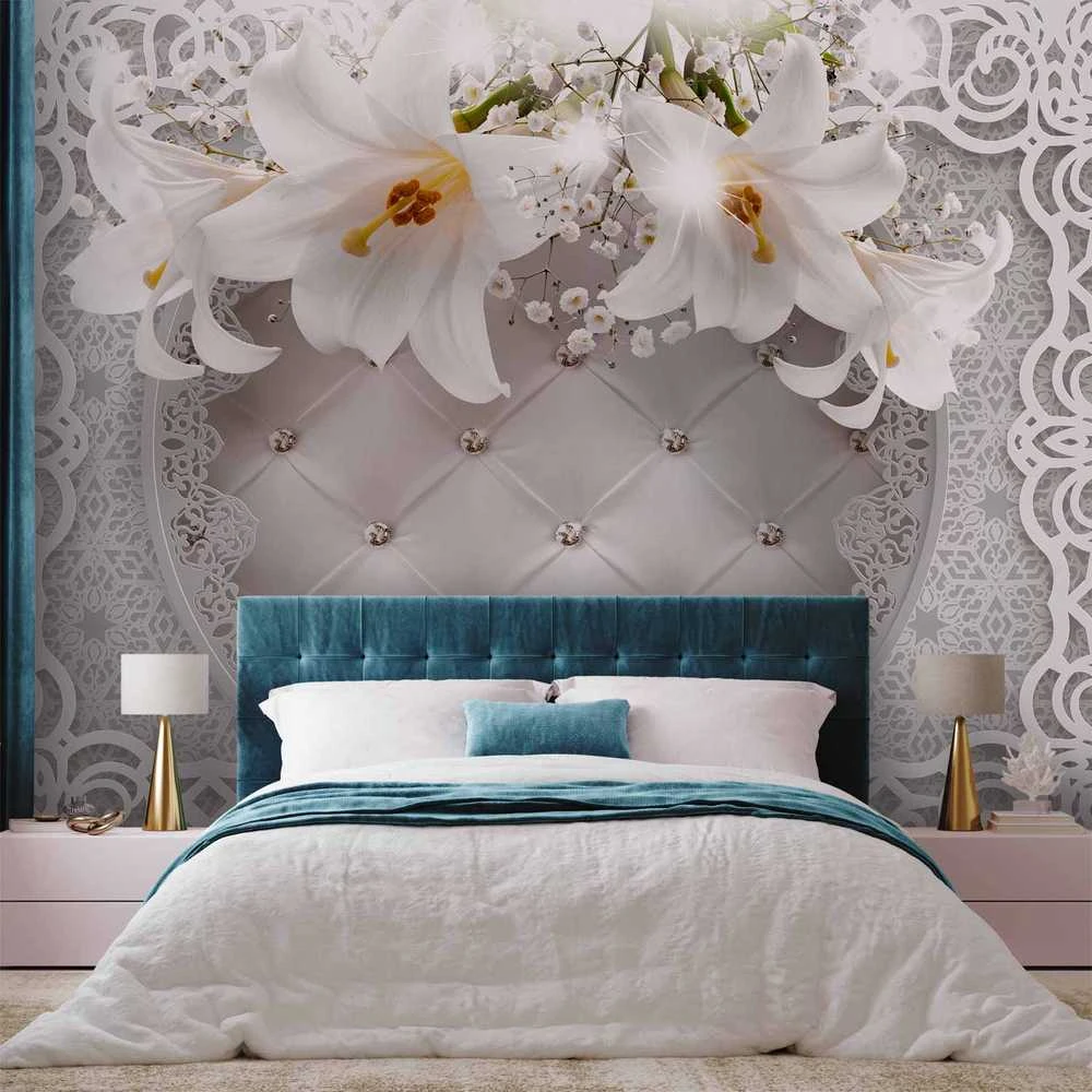 Artgeist Fototapetas - Lilies and Quilted Background