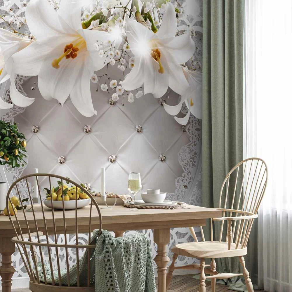 Artgeist Fototapetas - Lilies and Quilted Background