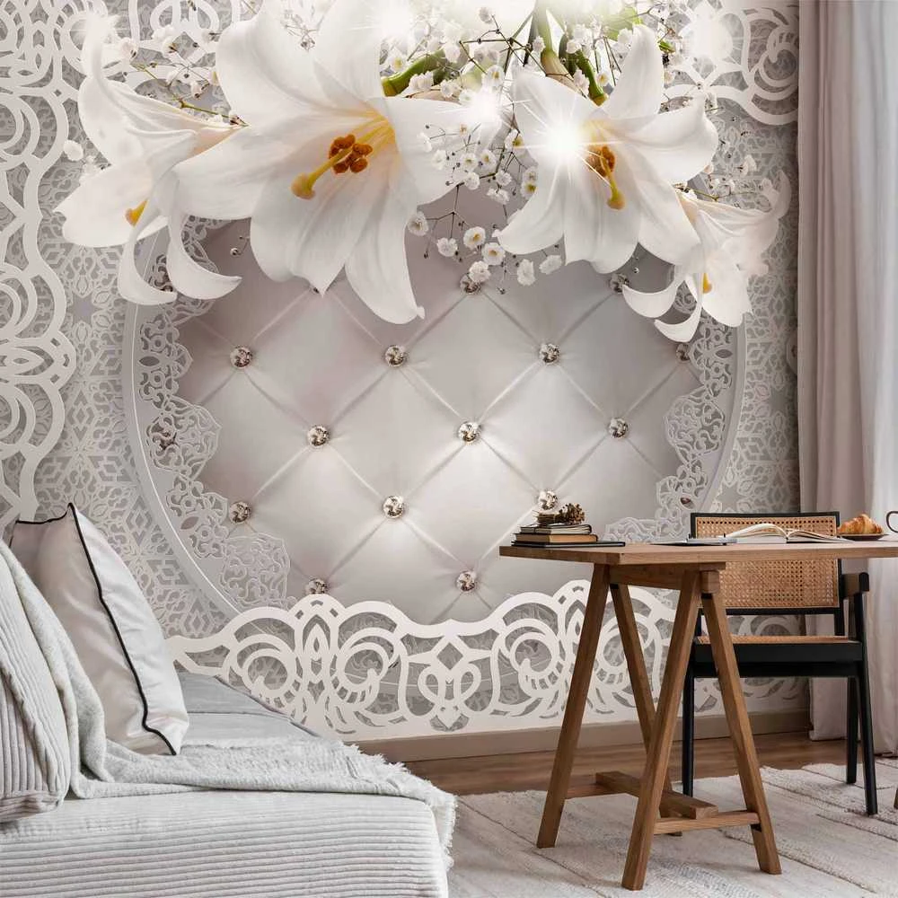 Artgeist Fototapetas - Lilies and Quilted Background
