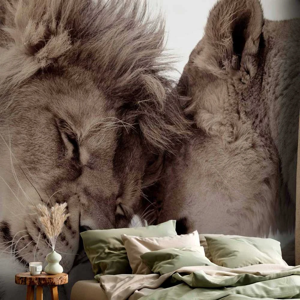 Artgeist Fototapetas - Lion Tenderness (Sepia)