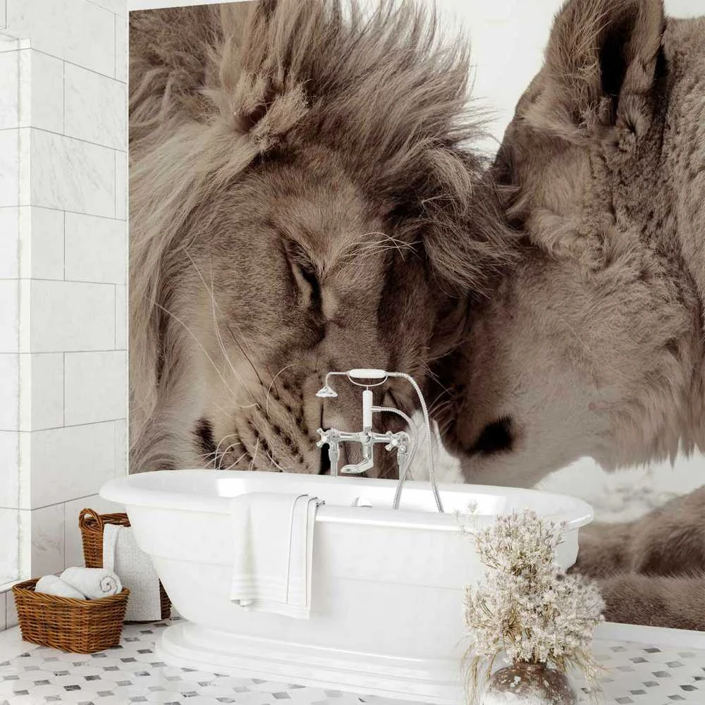 Artgeist Fototapetas - Lion Tenderness (Sepia)