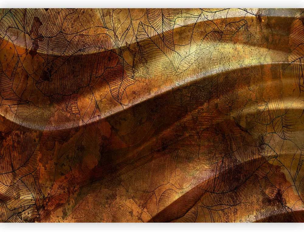 Artgeist Fototapetas - Liquid auksinis - abstract wavy composition with leaf patterns