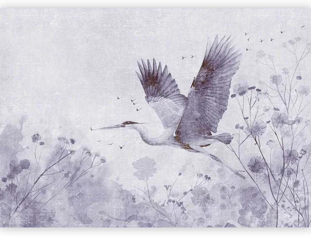 Artgeist Fototapetas - Majestic flight - a crane in flight in monochrome