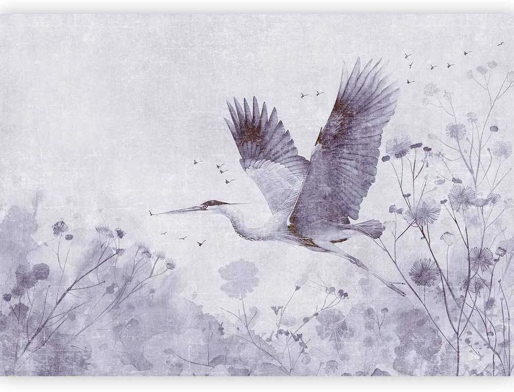 Artgeist Fototapetas - Majestic flight - a crane in flight in monochrome