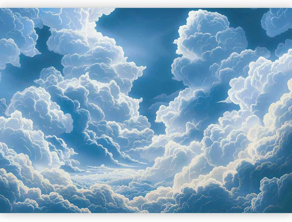 Artgeist Fototapetas - Mėlyna Sky Breaking Through Baltas Fluffy Clouds