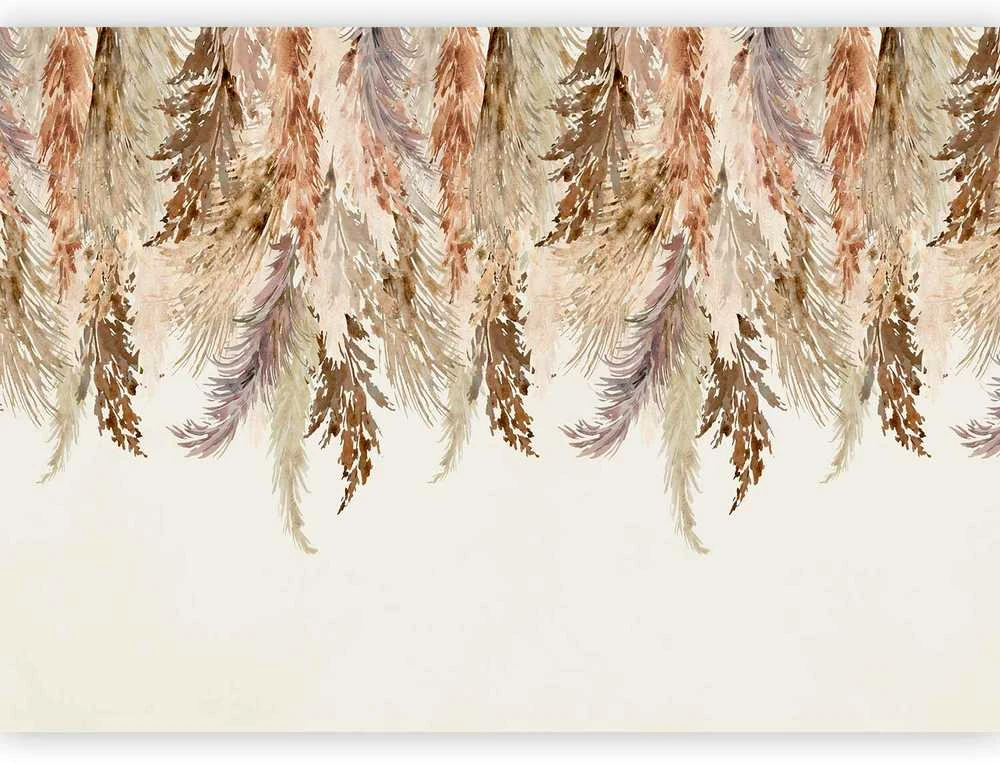 Artgeist Fototapetas - Minimalist boho landscape - dangling leaves in beige colours