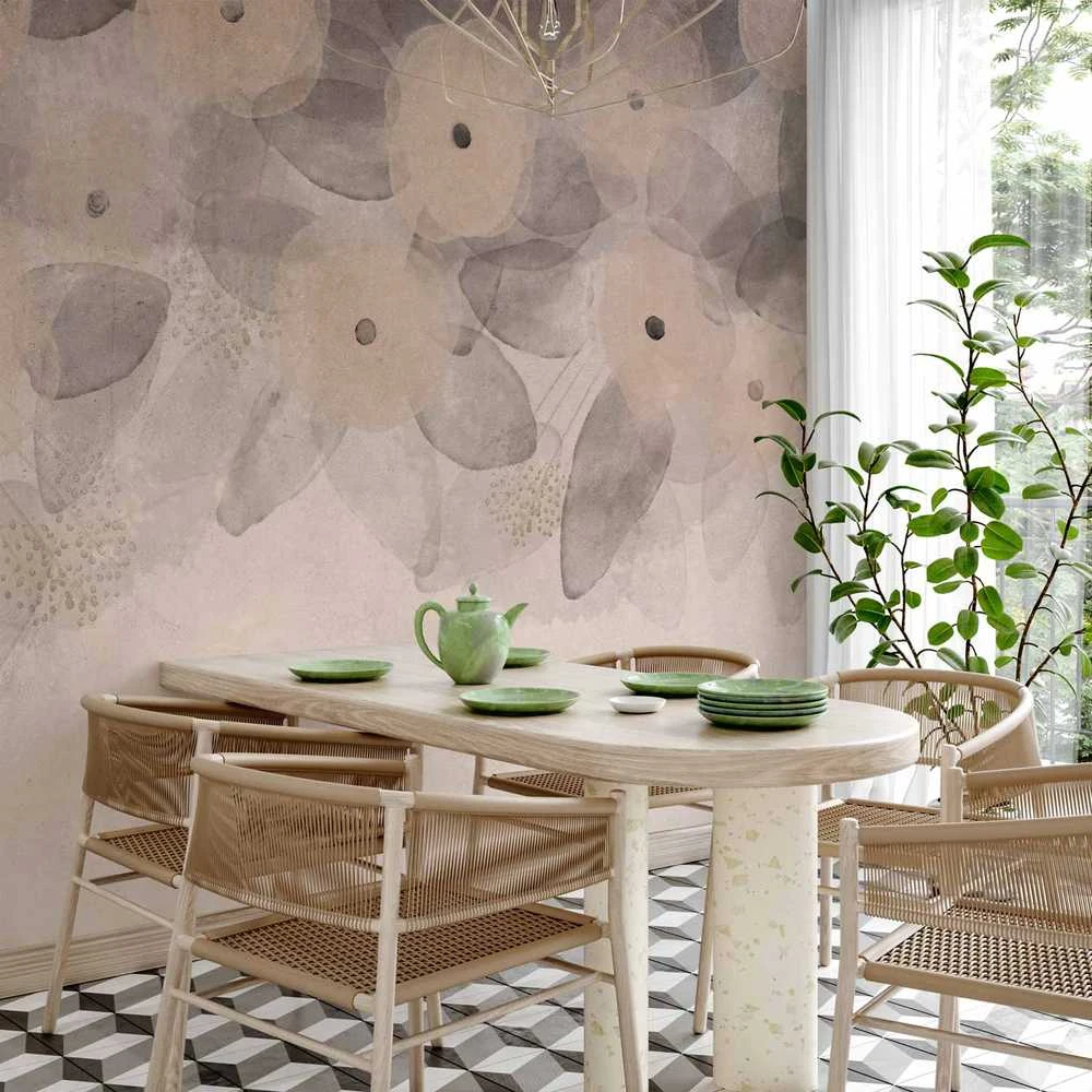 Artgeist Fototapetas - Minimalist meadow - patterns on a delicate beige textured background