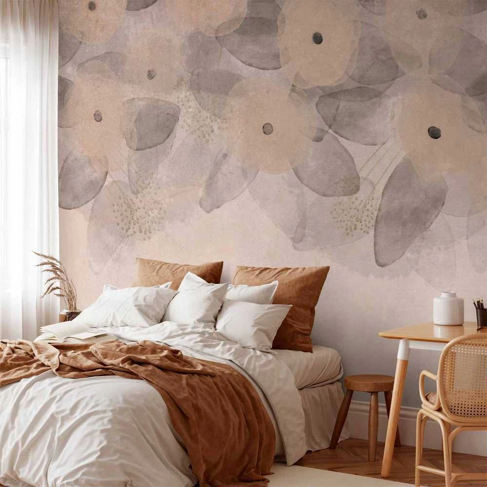 Artgeist Fototapetas - Minimalist meadow - patterns on a delicate beige textured background