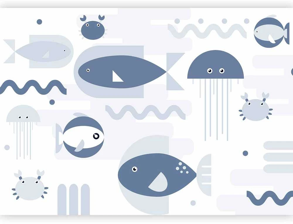 Artgeist Fototapetas - Minimalist ocean - geometric fish and crabs in water for kids