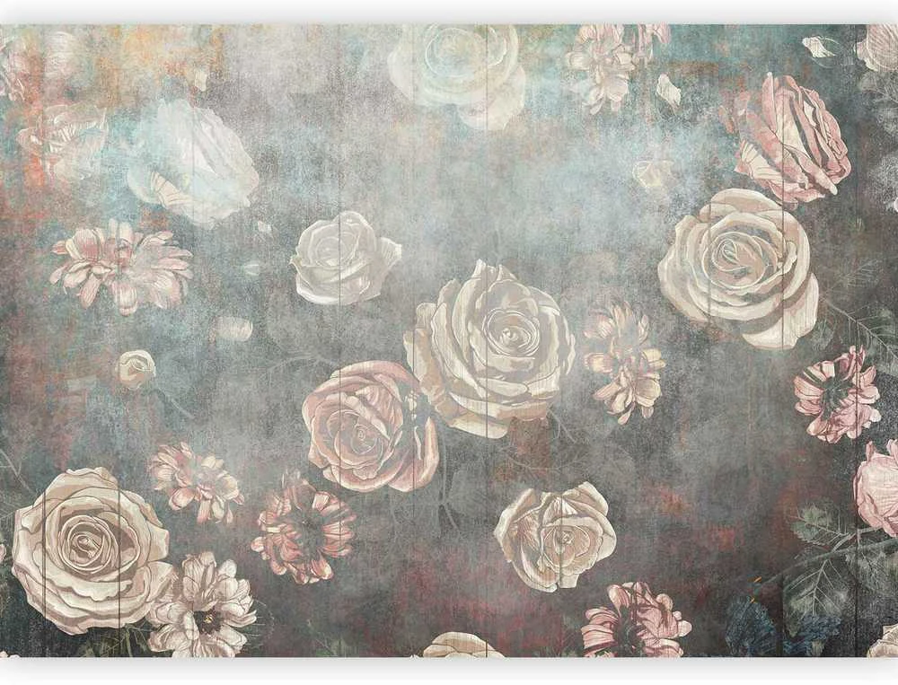Artgeist Fototapetas - Misty nature - muted rose flowers on a background in pilkas tones