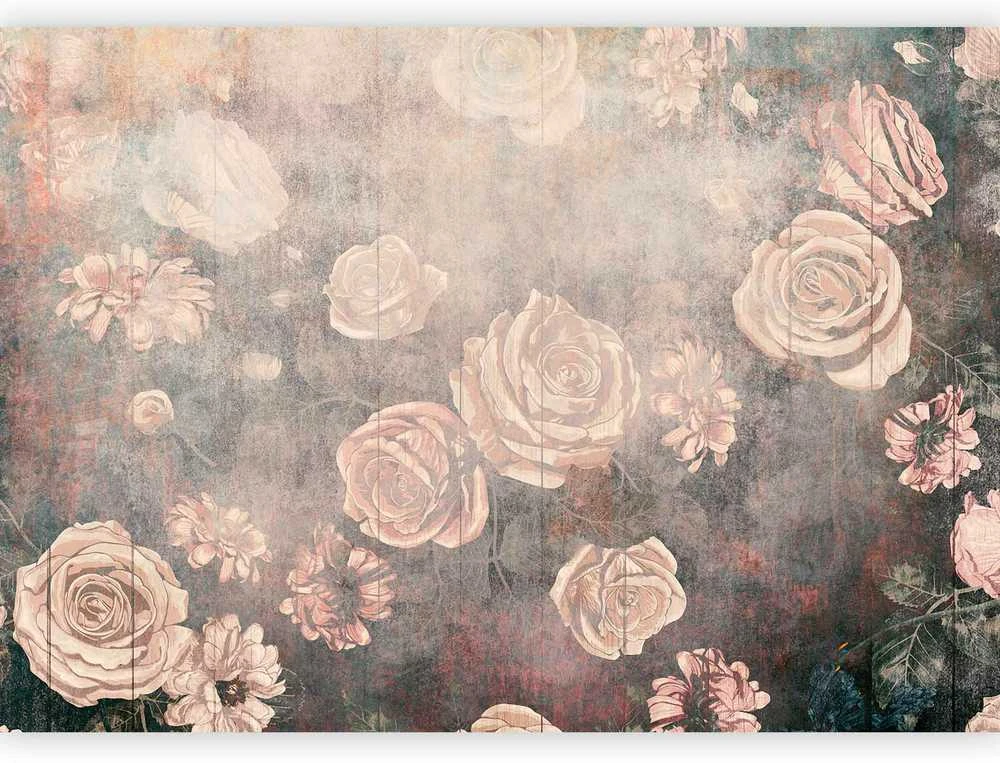 Artgeist Fototapetas - Misty nature - oranžinis flowers on a non-uniformly textured background