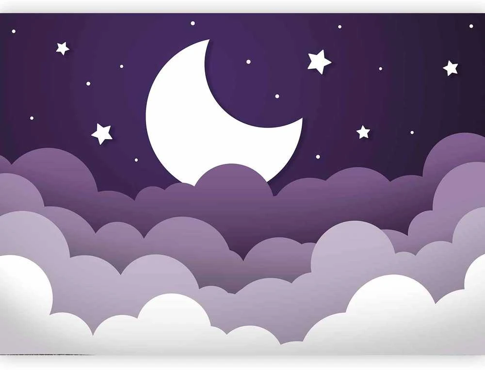 Artgeist Fototapetas - Moon dream - clouds in a violetinė sky with stars for children