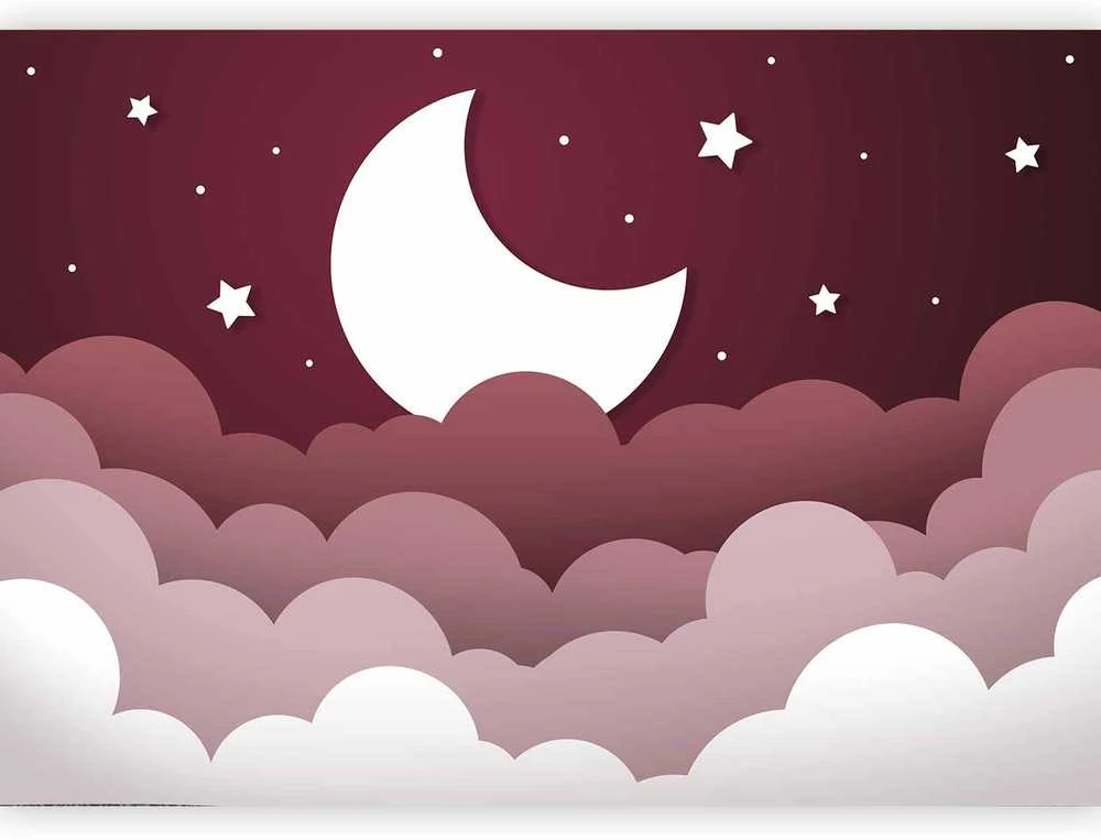 Artgeist Fototapetas - Moon dream - clouds in a maroon sky with stars for children