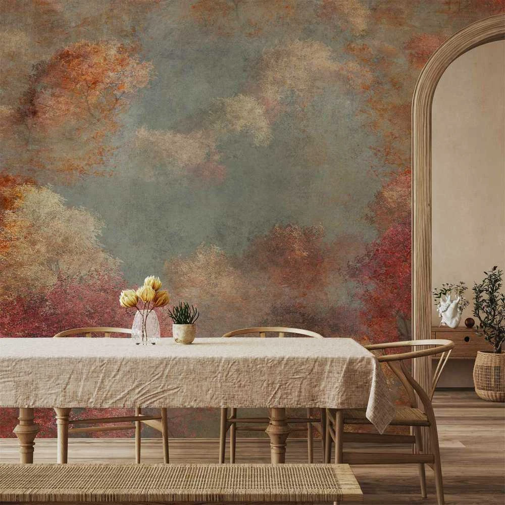 Artgeist Fototapetas - Nature in autumn - landscape of autumn trees in painted retro style